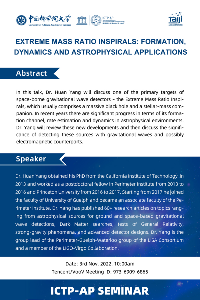 ICTP-AP Seminar: Extreme Mass Ratio Inspirals: Formation, Dynamics and Astrophysical Applications